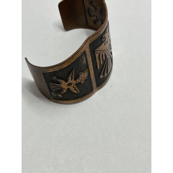 Thunderbird Kei Copper Cuff Bracelet with Thunderbird and Kachina spirits, Nativ - Picture 7 of 7